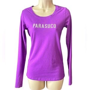 Parasuco Women’s Spell Out Logo Purple Long Sleeve Tee T shirt Size S Fitted Y2K